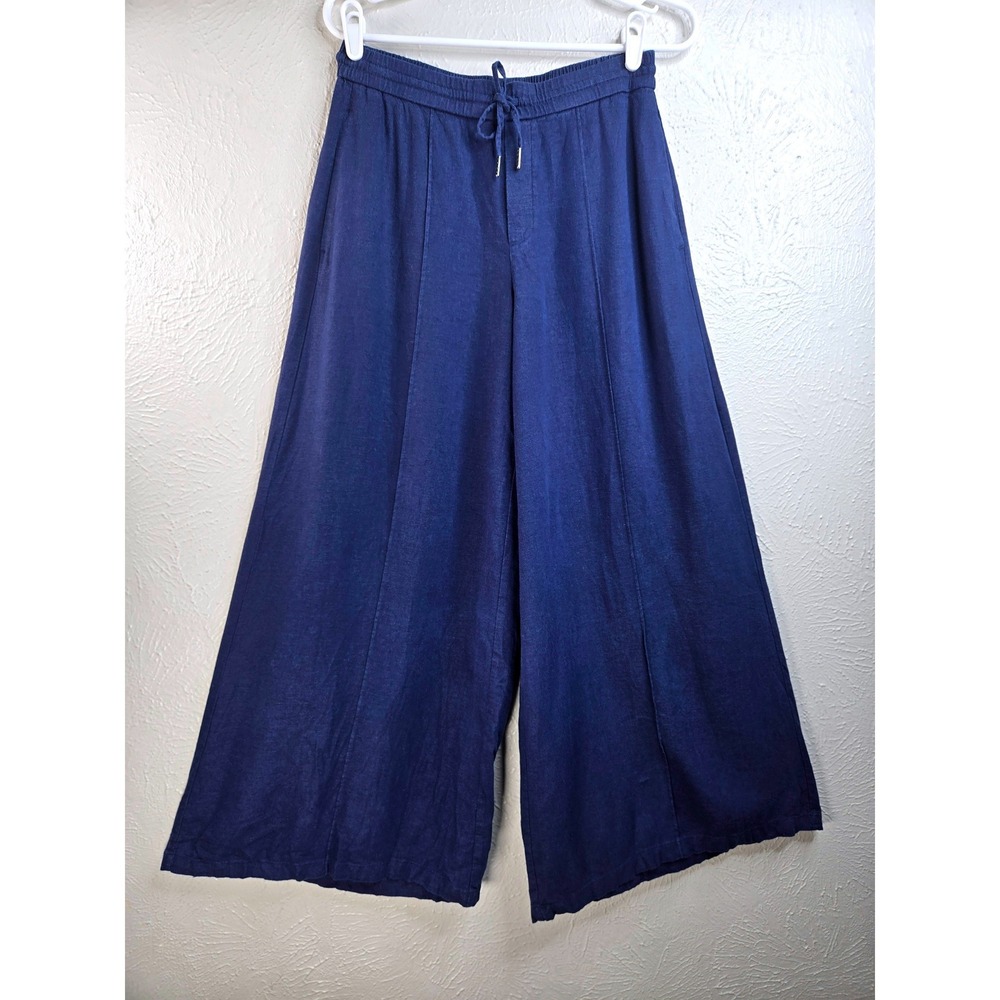 Wide Leg Carpi Pants S Blue Linen Blend Relaxed Minimalist Crop Gaucho Culottes